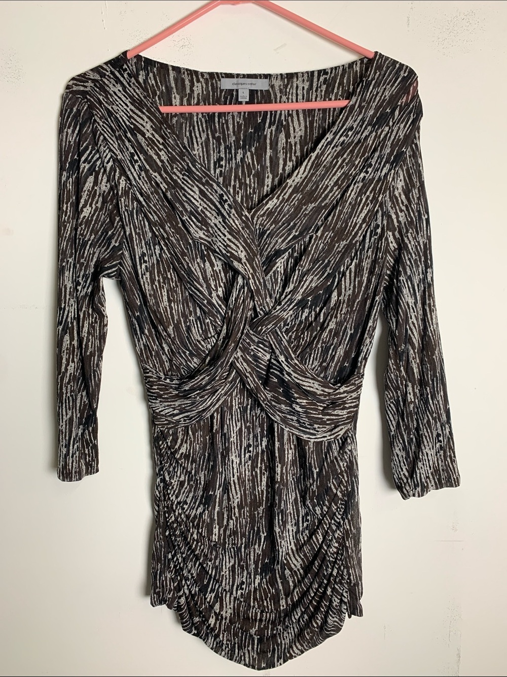 Classiques Entier Brown and Cream Twist Front Draped Blouse